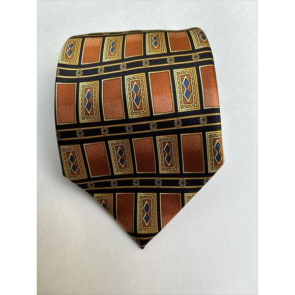 DeSantis Collection Men's Neck Tie 100% Silk Hand Made Italy Brown Black Gold - Picture 8 of 8